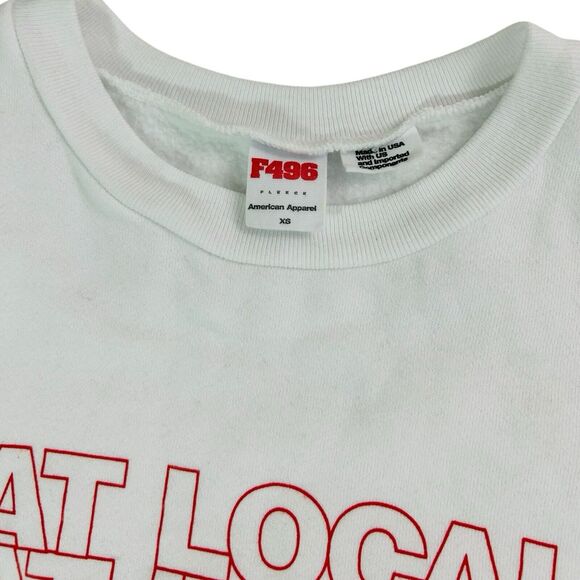 Eat Local American Apparel White F496 Fleece Sweatshirt Sz Xs - Picture 3 of 6